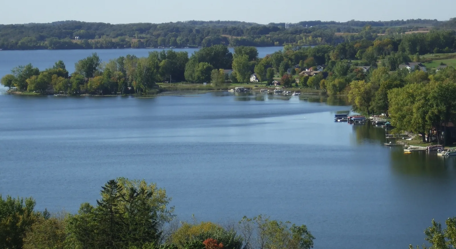 View across a lake and the Elysian shoreline