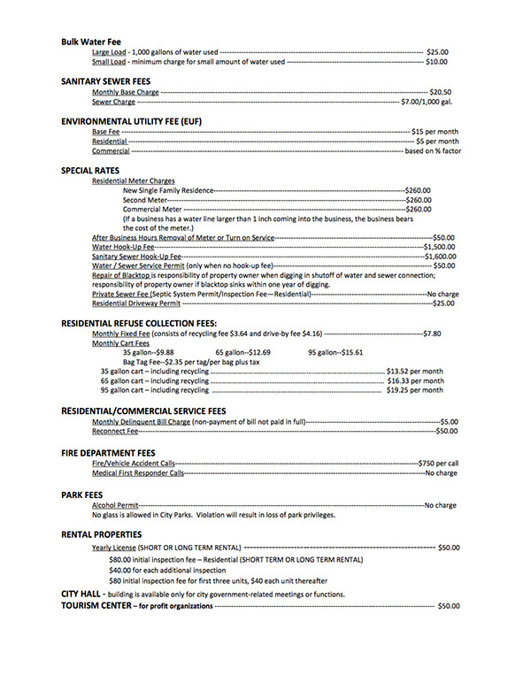 City Hall Fee Schedules City of Elysian, MN